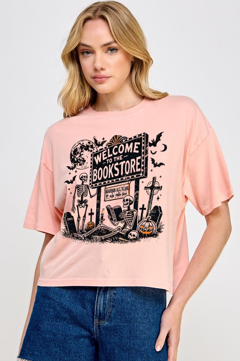 CTS-E3122 Bookstore Halloween Graphic Relaxed Crop Top $11