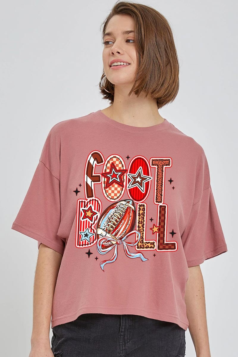 CTS-E3053 Brushstroke Football Graphic Relaxed Crop Top $10.5