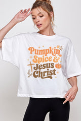 CTS-E3164 Pumpkin Spice & Jesus Graphic Relaxed Crop Top $11