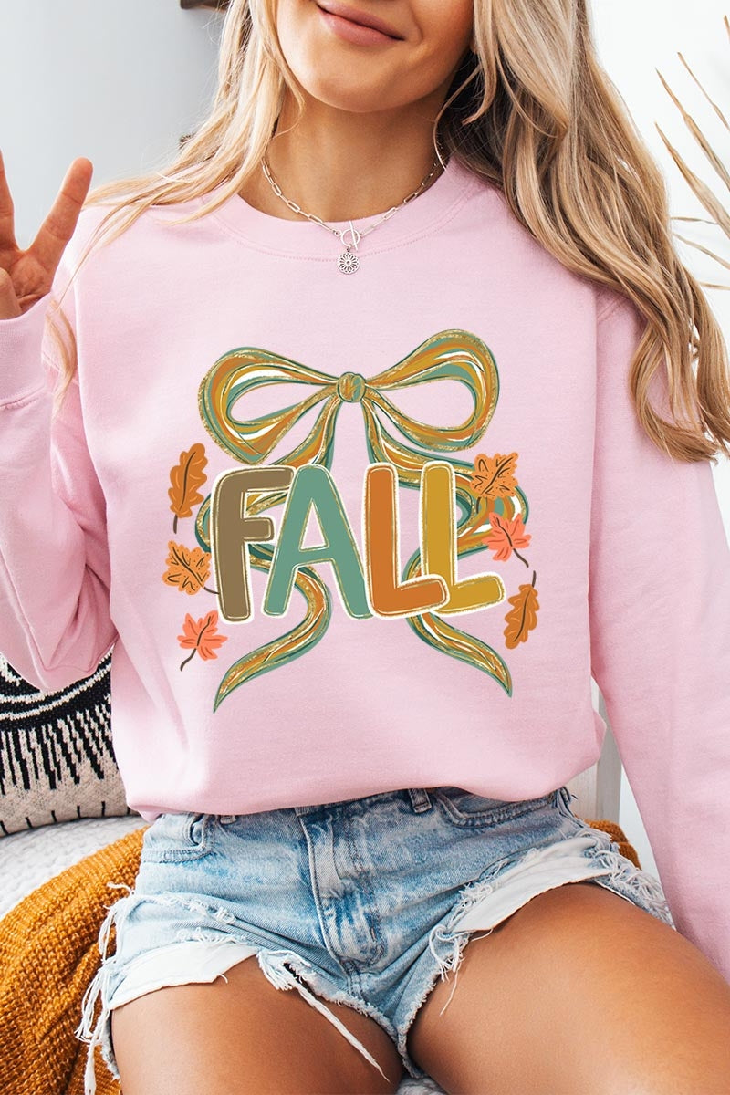 UL180-E3121 Fall Brushstroke Bow Graphic Sweatshirt $20