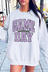 UL180-E3127 Purple Gingham Game Day Graphic Sweatshirt $20