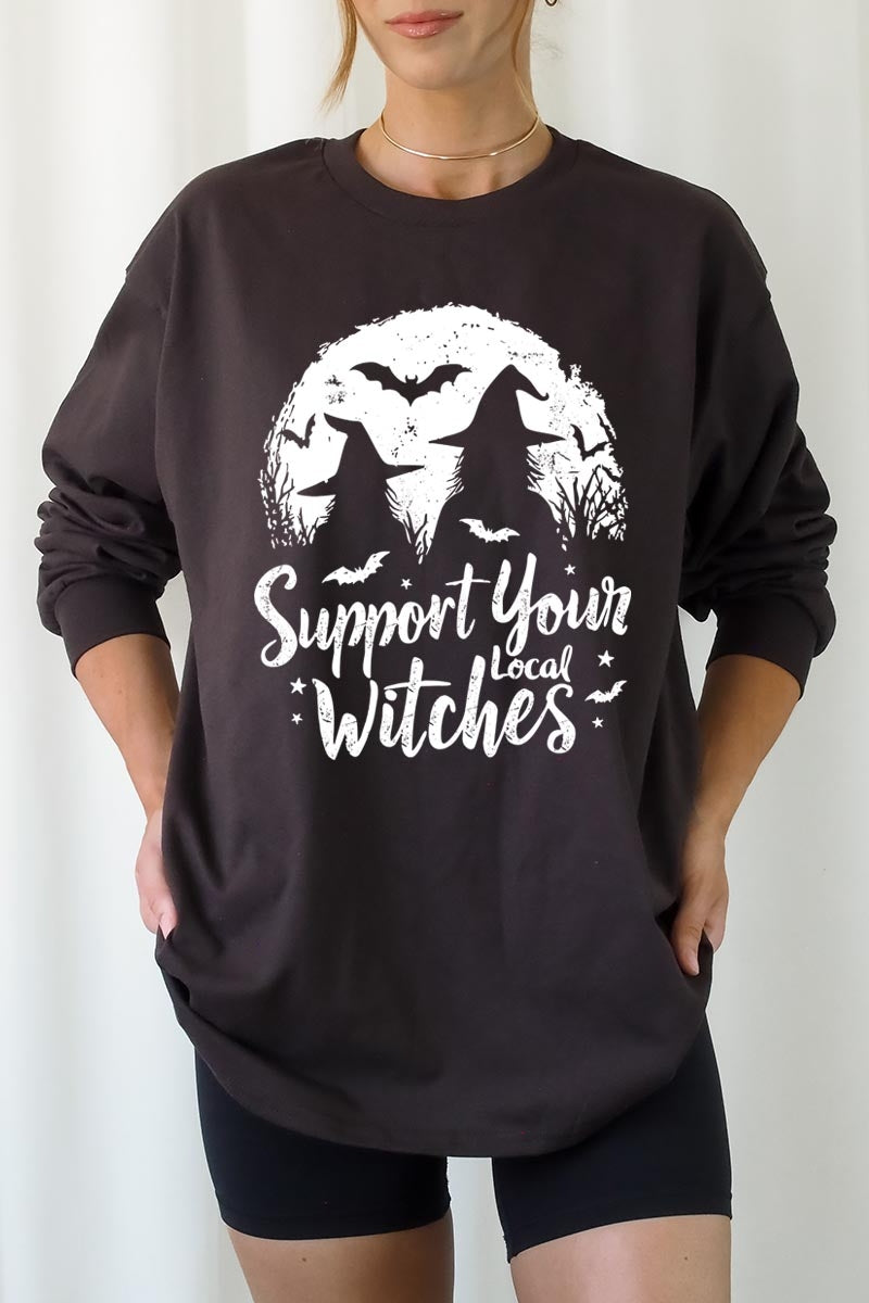 UL240-E3161 Local Witches Halloween Graphic Long Sleeve Tee $13.75