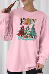 UL240P-E3200 Merry Christmas Trees Graphic Plus Long Sleeve Tee $17