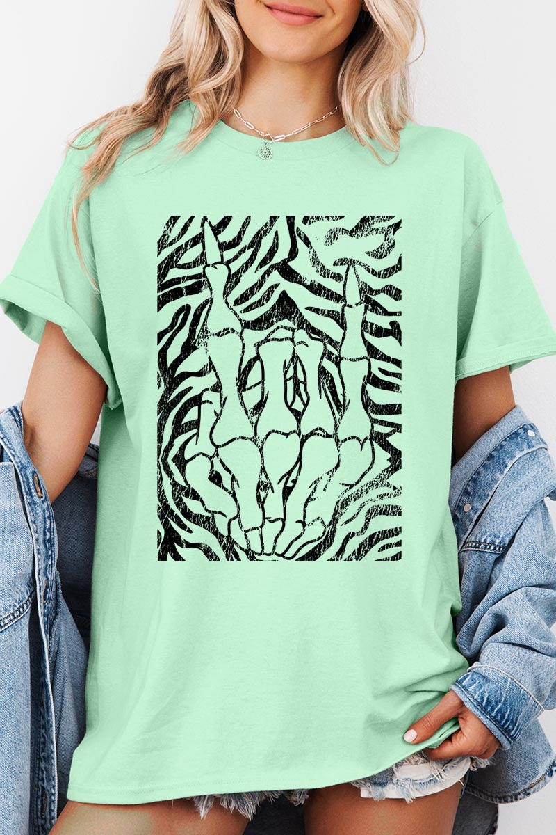 5000P-E3177 Skeleton Hands Zebra Graphic Plus Heavy Cotton Tee $12.75