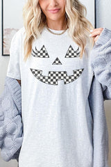 5000-E3149 Checker Pumpkin Face Graphic Heavy Cotton Tee $9