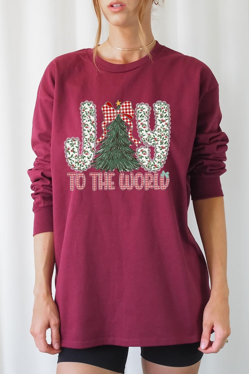 UL240-E3213 Joy to the World Graphic Long Sleeve Tee $13.75