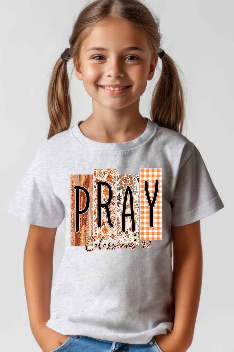 US3001Y-E3166Z Pray Fall Christian Kids Graphic Tee $11