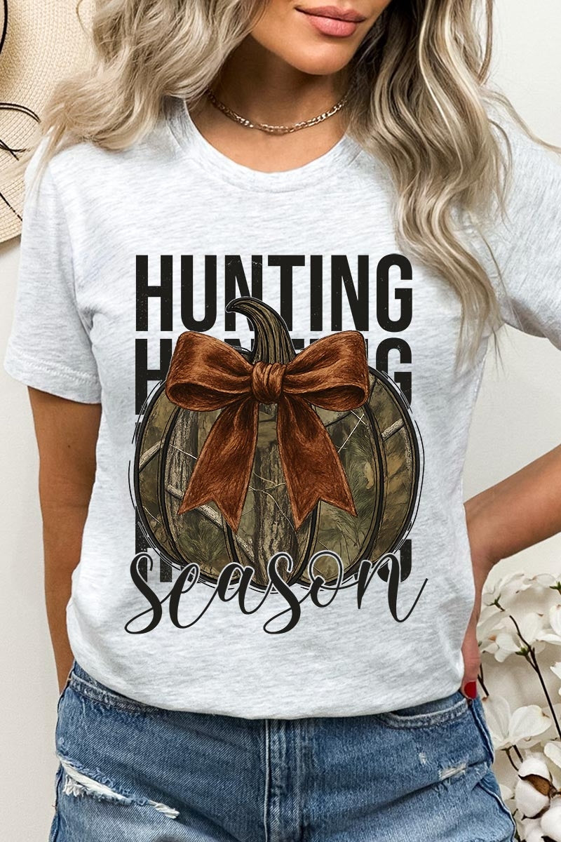 US3001-E3190 Hunting Pumpkin Bow Graphic Tee $12.5