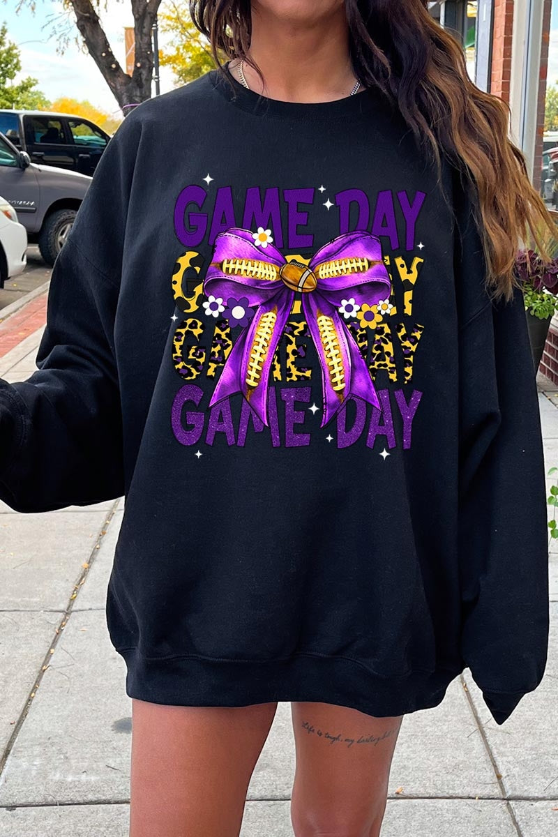 UL180-E3092 Purple Yellow Football Game Day Bow Sweatshirt $20