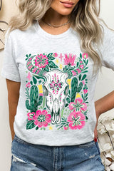 US3001P-E3086 Western Floral Cow Skull Graphic Plus Tee $16
