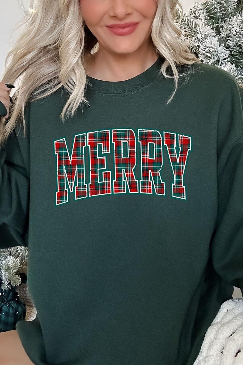 UL180-E3210 Classic Plaid Merry Graphic Sweatshirt $20