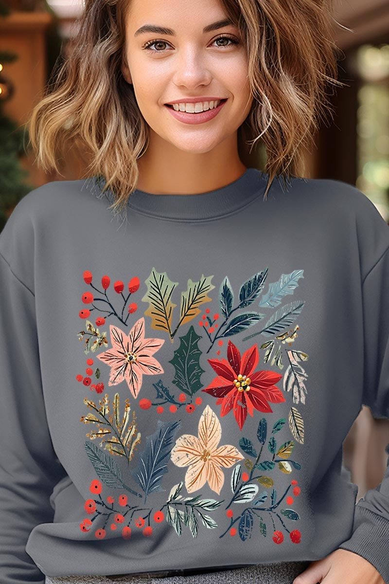 UL180P-E3186 Floral Christmas Graphic Plus Sweatshirt $25