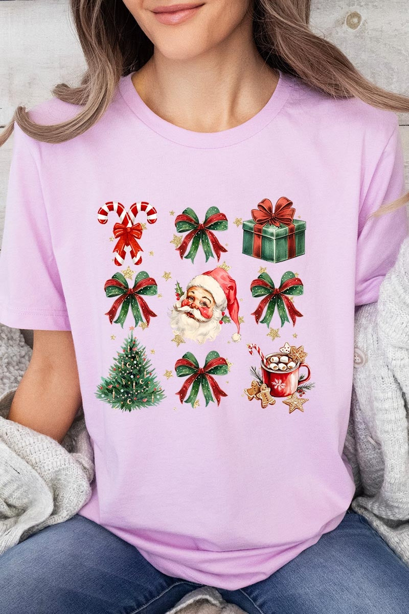 US3001P-E3217 Santa Gifts & Bows Christmas Graphic Plus Tee $16