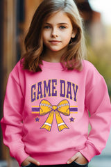 UL180B-E3063Z Purple Game Day Football Bow Kids Sweatshirt $20