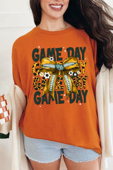 5000P-E3090 Yellow Football Game Day Bow Plus Heavy Cotton Tee $12.75