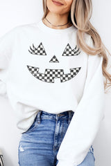 UL180-E3149 Checker Pumpkin Face Graphic Sweatshirt $20