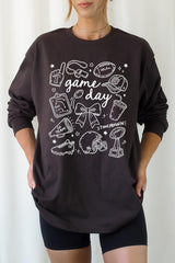 UL240-E3081 Football Doodles Graphic Long Sleeve Tee $13.75