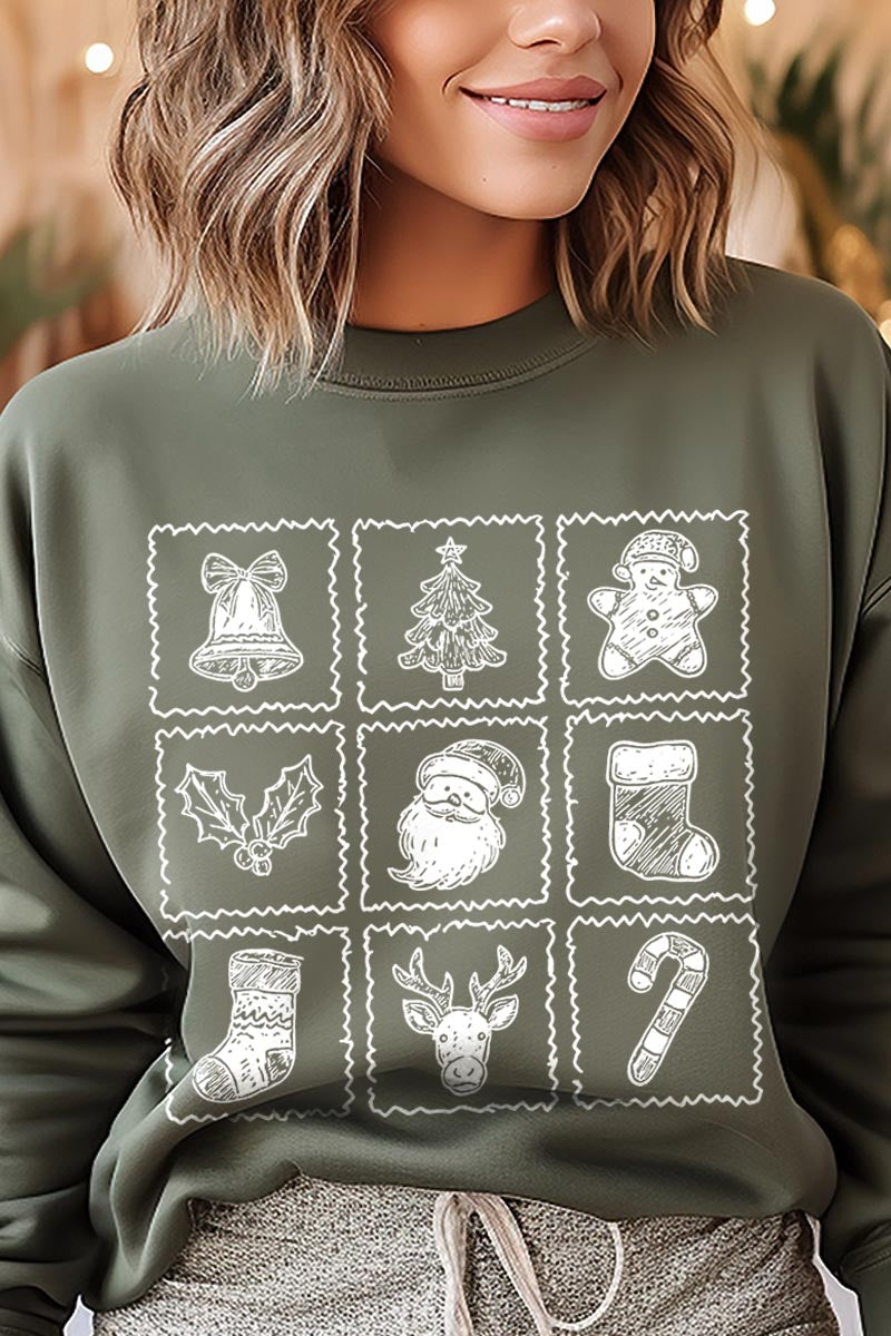 UL180-E3215 Christmas Icons Graphic Sweatshirt $20