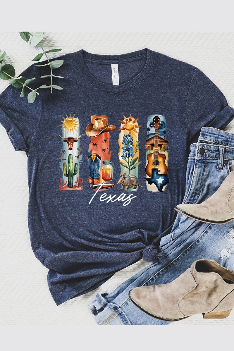 US3001-E3061TX Texas State Brushstroke Graphic Tee $12.5