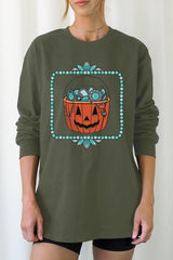 UL240P-E3140 Halloween turquoise pumpkin Plus Long Sleeve Tee $17