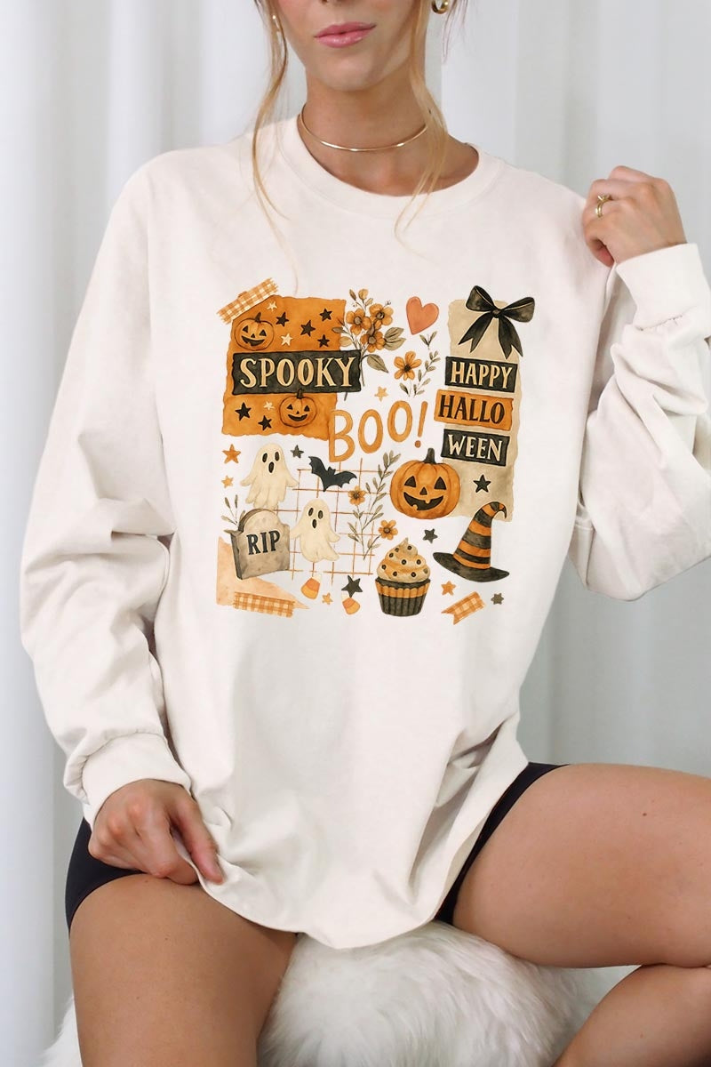 UL240P-E3084 Halloween collage Graphic Plus Long Sleeve Tee $17