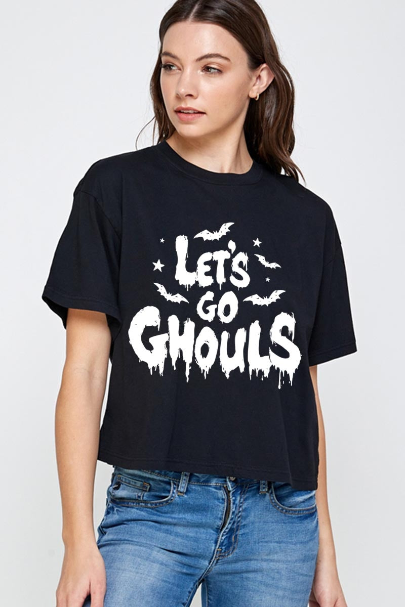 CTS-E3159 Letu2019s Go Ghouls Graphic Relaxed Crop Top $11