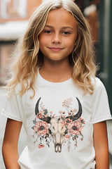 US3001Y-E3113Z Western Skull Floral Kids Graphic Tee $11