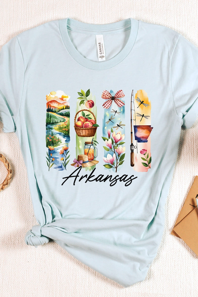 US3001P-E3061AR Arkansas State Brushstroke Graphic Plus Tee $16