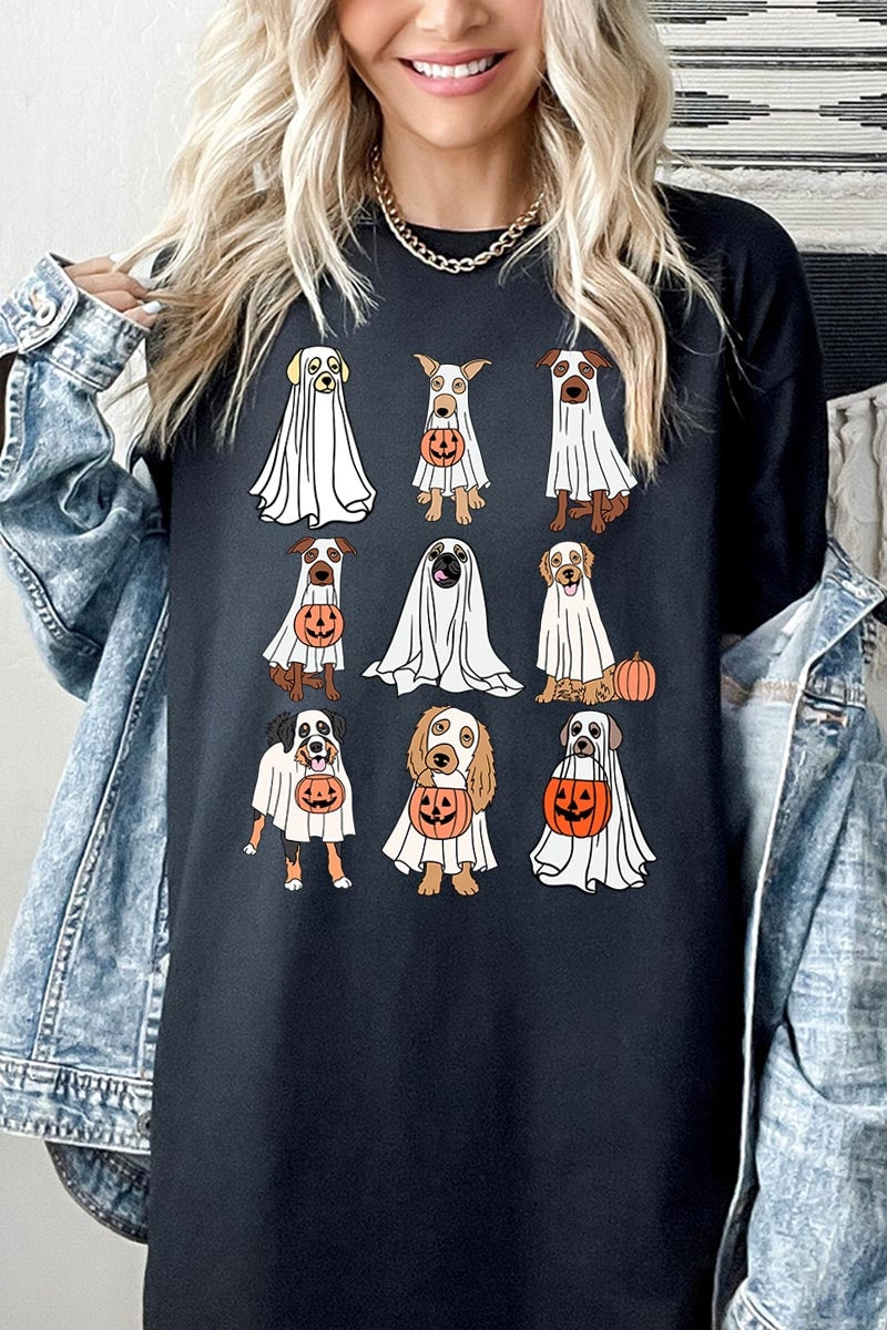 5000P-E3106 Halloween Ghost Dog Graphic Plus Heavy Cotton Tee $12.75