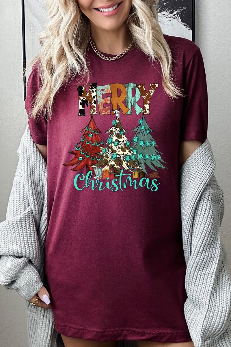 US3001P-E3200 Merry Christmas Trees Graphic Plus Tee $16