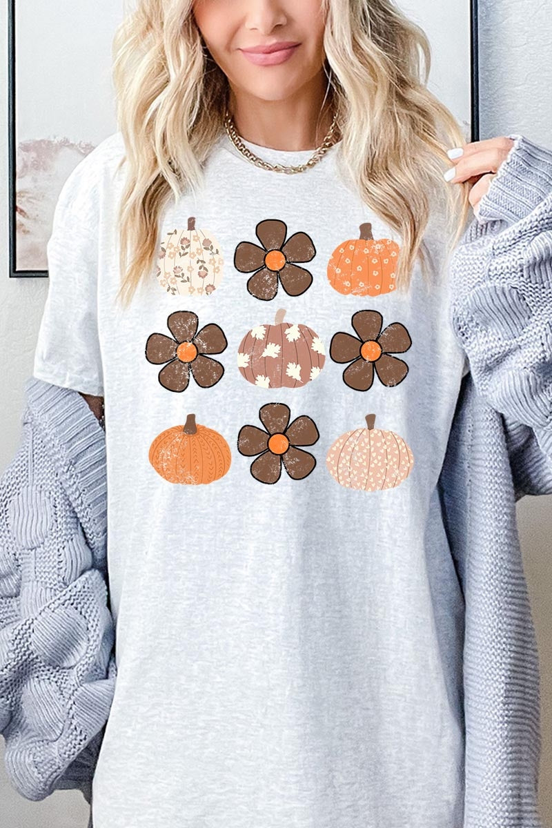 5000-E3117 Pumpkins & Flowers Fall Graphic Heavy Cotton Tee $9