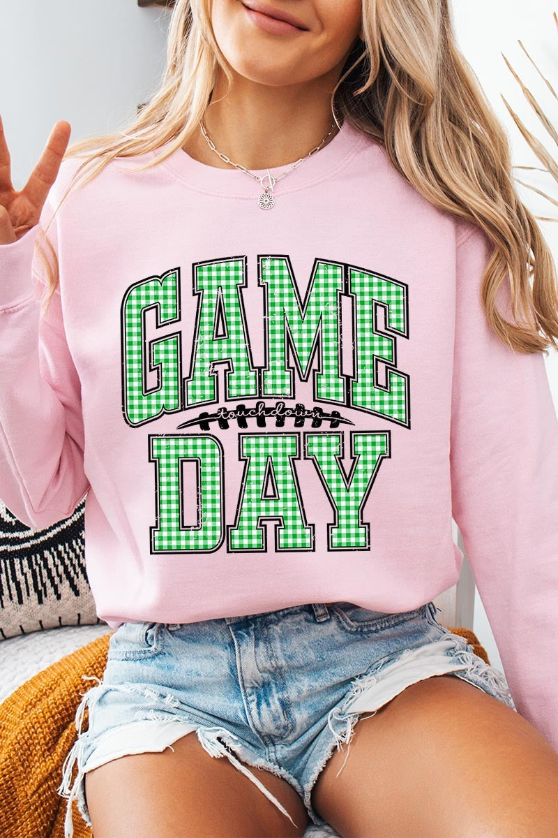 UL180-E3128 Green Gingham Game Day Graphic Sweatshirt $20