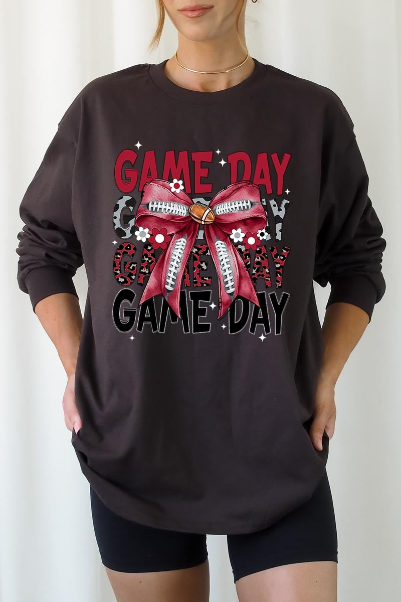 UL240P-E3093 Red Silver Football Bow Plus Long Sleeve Tee $17