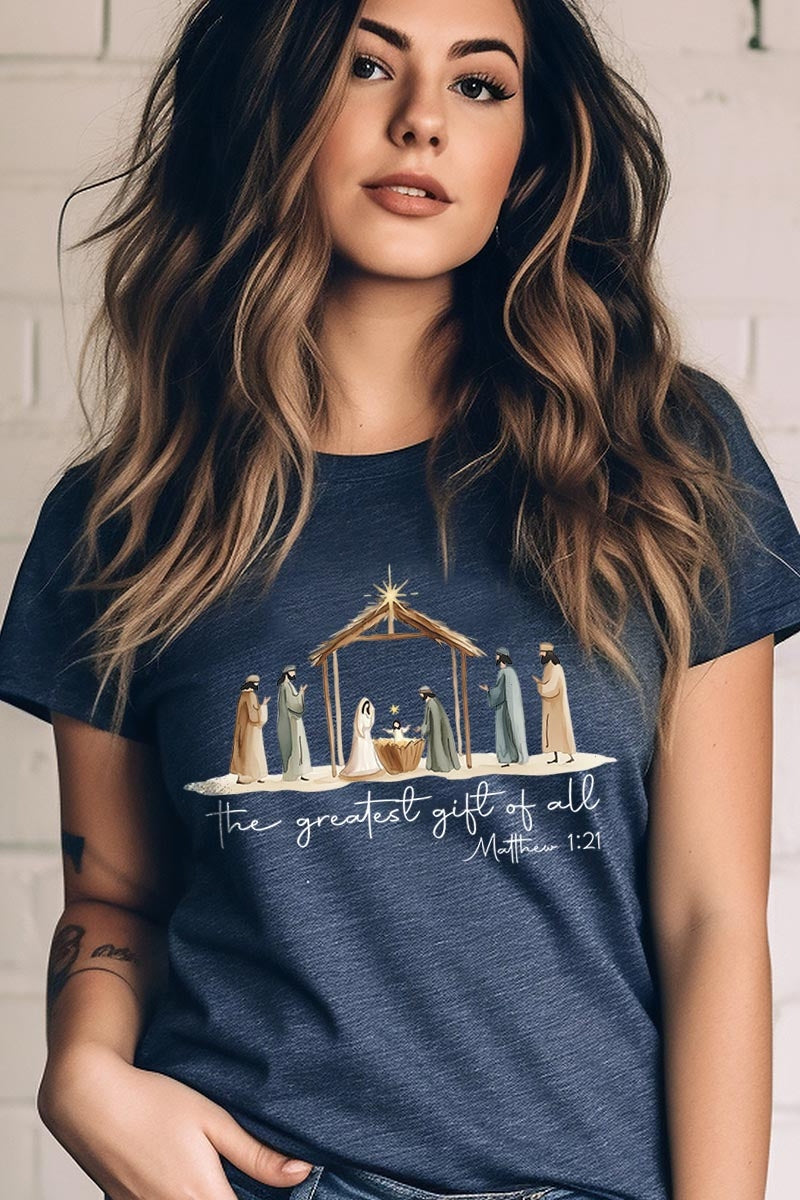 US3001-E3183 Nativity Gift Graphic Tee $12.5