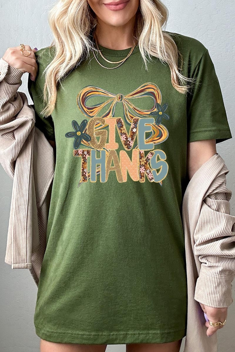 US3001P-E3154 Give Thanks Bow Graphic Plus Tee $16