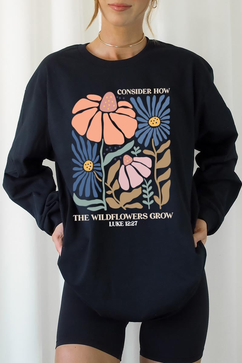 UL240P-E3067 Consider the Wildflowers Plus Long Sleeve Tee $17