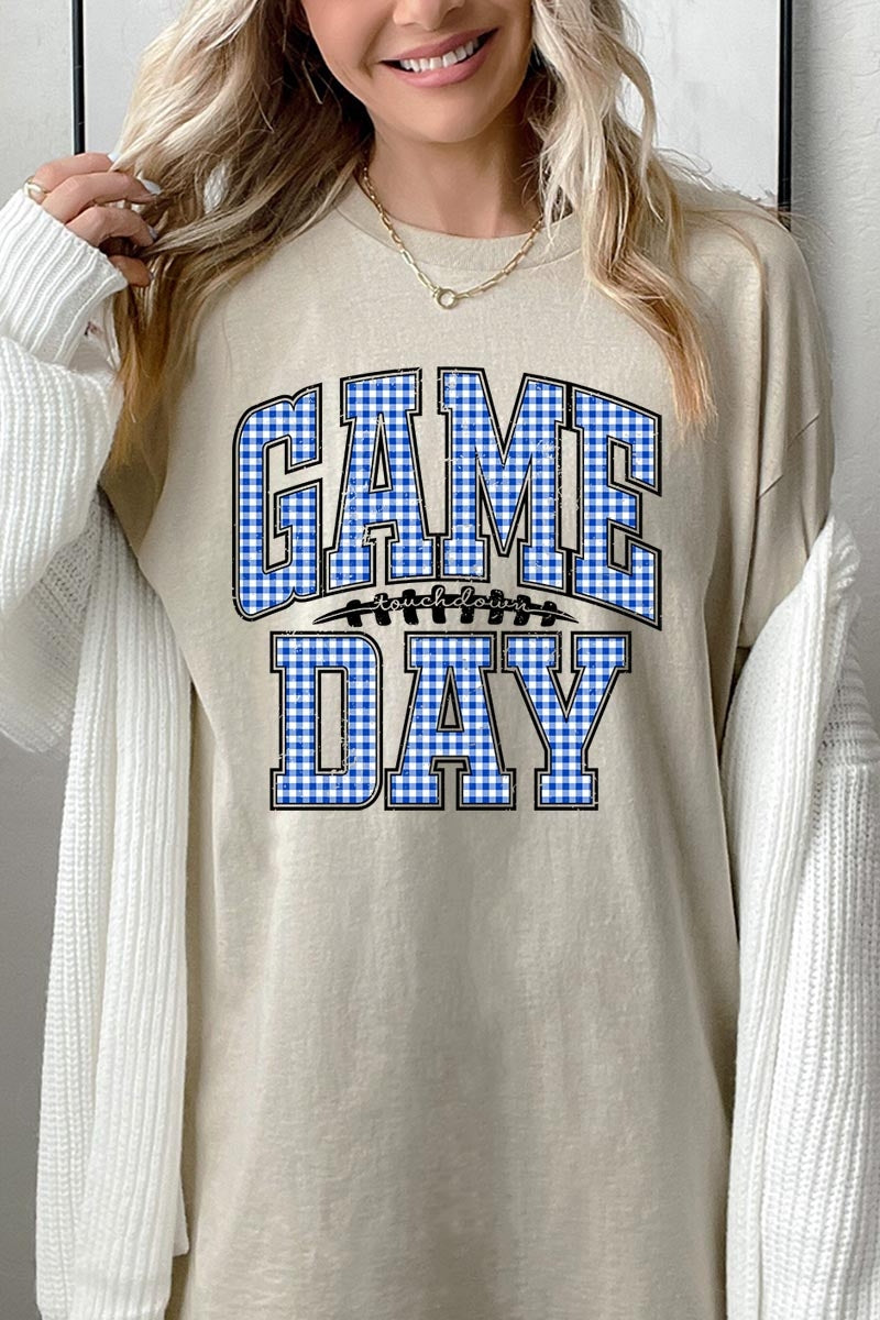 5000-E3130 Blue Gingham Game Day Graphic Heavy Cotton Tee $9