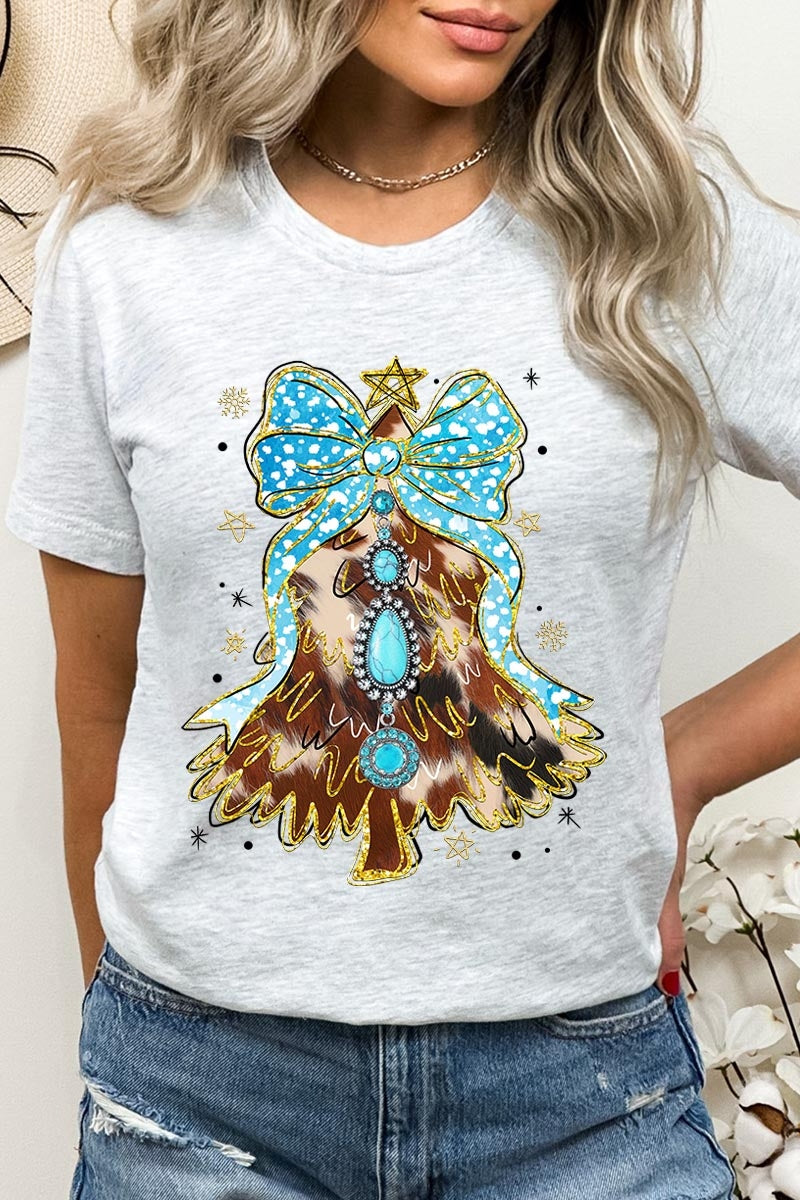 US3001-E3184 Turquoise Christmas Tree Graphic Tee $12.5