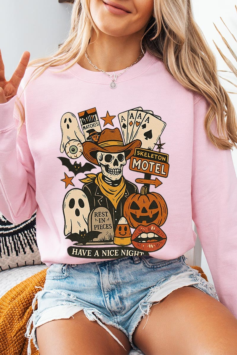 UL180P-E3107 Spooky Western Skeleton Graphic Plus Sweatshirt $25