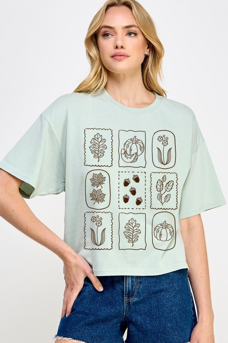 CTS-E3101 Autumn Graphic Relaxed Crop Top $11