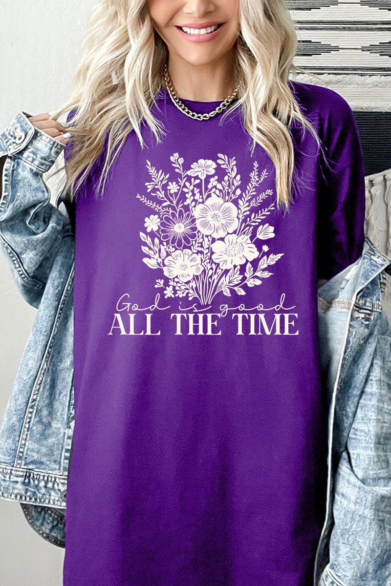 5000-E3116 God Is Good Floral Graphic Heavy Cotton Tee $9