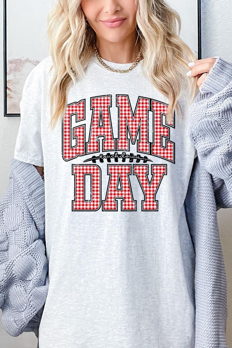 5000-E3126 Red Gingham Game Day Graphic Heavy Cotton Tee $9