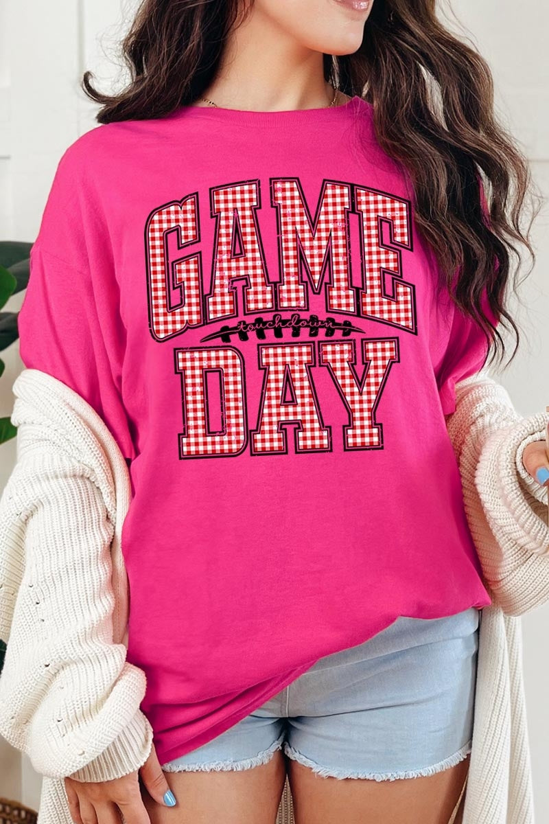 5000P-E3126 Red Gingham Game Day Graphic Plus Heavy Cotton Tee $12.75