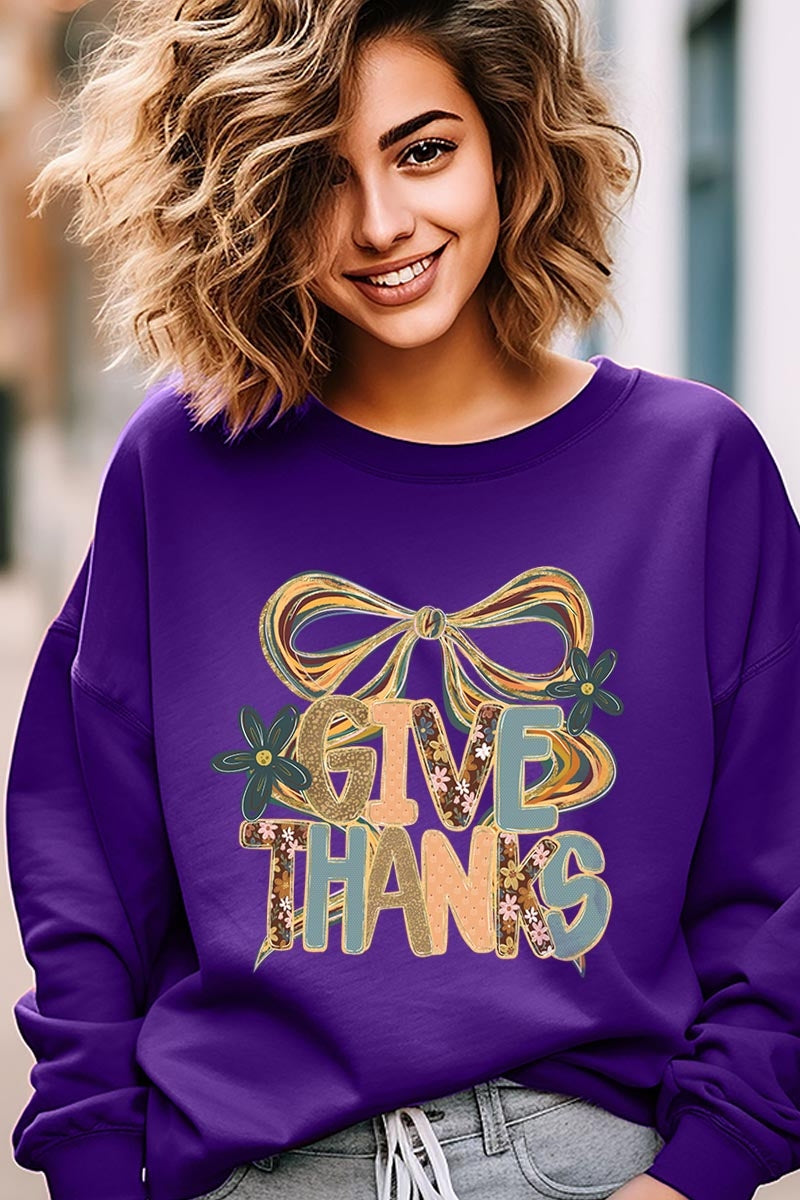 UL180-E3154 Give Thanks Bow Graphic Sweatshirt $20