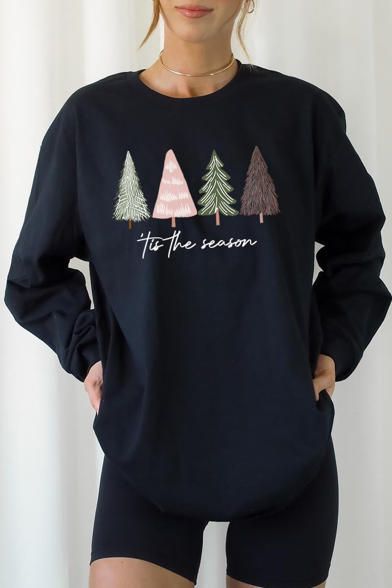 UL240P-E3218 Rustic Christmas Trees Graphic Plus Long Sleeve Tee $17
