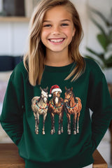 UL180B-E3182Z Christmas Horses Kids Graphic Sweatshirt $20
