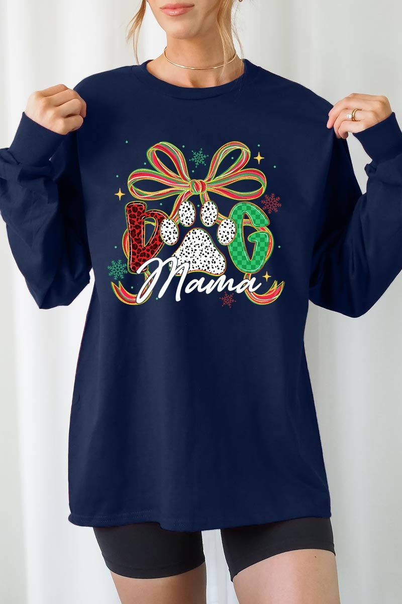 UL240-E3194 Dog Mama Christmas Paw Graphic Long Sleeve Tee $13.75