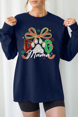 UL240P-E3194 Dog Mama Christmas Paw Graphic Plus Long Sleeve Tee $17