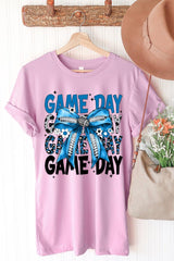 US3001P-E3089 Blue Silver Football Game Day Bow Graphic Plus Tee $16