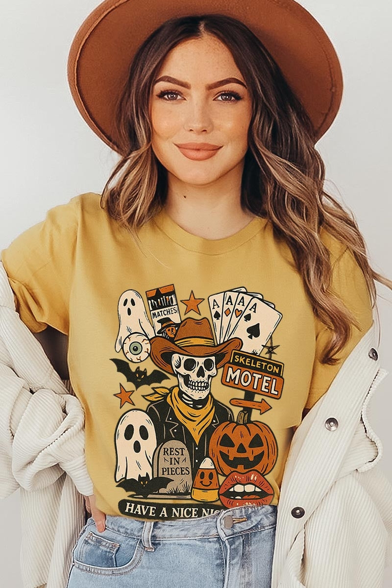 US3001P-E3107 Spooky Western Skeleton Graphic Plus Tee $16